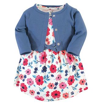 Touched by Nature Baby Girl Organic Cotton Dress and Cardigan Set - Garden Floral, 0-3 Months
