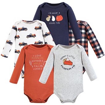 Hudson Baby Infant Boy Cotton Long-Sleeve Bodysuits, Pumpkin Pie