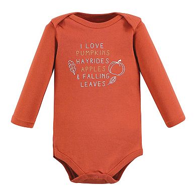 Hudson Baby Infant Boy Cotton Long-Sleeve Bodysuits, Pumpkin Pie