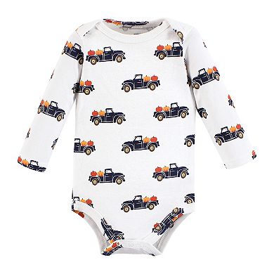 Hudson Baby Infant Boy Cotton Long-Sleeve Bodysuits, Pumpkin Pie
