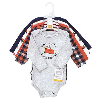 Hudson Baby Infant Boy Cotton Long-Sleeve Bodysuits, Pumpkin Pie