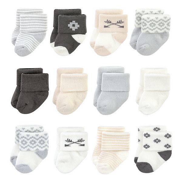 Hudson Baby Cotton Rich Newborn and Terry Socks, Gray Arrows 12-Pack