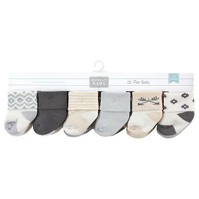 Hudson Baby Cotton Rich Newborn and Terry Socks, Gray Arrows 12-Pack