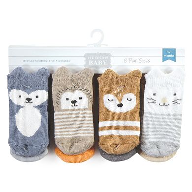 Hudson Baby Infant Boy Cotton Rich Newborn and Terry Socks, Boy Woodland 8-Pack