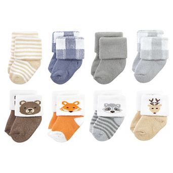 Hudson Baby Infant Boy Cotton Rich Newborn and Terry Socks, Woodland