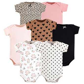 Hudson Baby Infant Girl Cotton Bodysuits, Cinnamon Pink Prints, Preemie