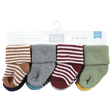 Hudson Baby Infant Boys Cotton Rich Newborn and Terry Socks, Dark Earth Tone Stripes