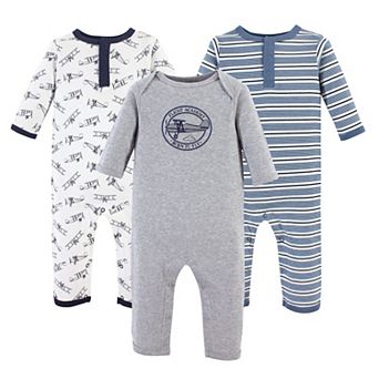 Hudson Baby Infant Boy Cotton Coveralls 3 pk Aviation, 3-6 Months