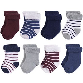Hudson Baby Infant Boy Cotton Rich Newborn and Terry Socks, Stripe Boy