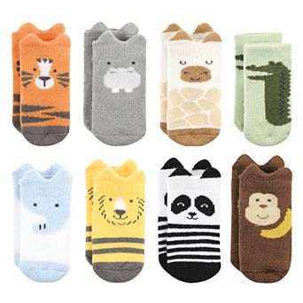 Hudson Baby Infant Boy Cotton Rich Newborn and Terry Socks, Zoo Animals
