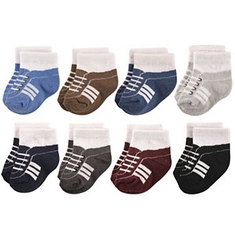 Hudson Baby Infant Boy Cotton Rich Newborn and Terry Socks, Sneaker Navy Gray