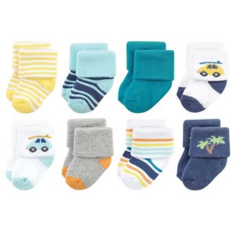 Hudson Baby Infant Boy Cotton Rich Newborn and Terry Socks, Surf Dude, 0-6 Months