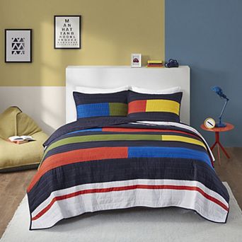 Intelligent Design Emmett Stripe Printed Quilt Set