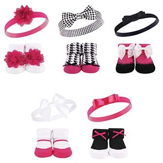 Girl Headband and Socks Giftset, Dk.Pink Black, One Size