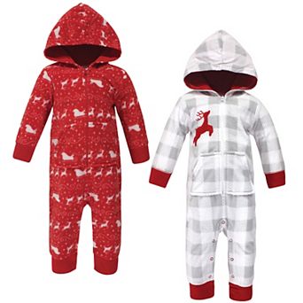 Hudson Baby Infant Fleece Jumpsuits, Coveralls, and Playsuits 2 pk Santas Sleigh