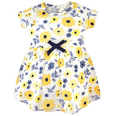 Touched by Nature Baby and Toddler Girl Organic Cotton Dress and Cardigan 2pc Set, Yellow Garden