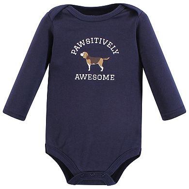 Hudson Baby Infant Boy Cotton Long-Sleeve Bodysuits, Boy Dogs 3-Pack