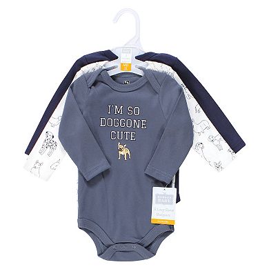 Hudson Baby Infant Boy Cotton Long-Sleeve Bodysuits, Boy Dogs 3-Pack