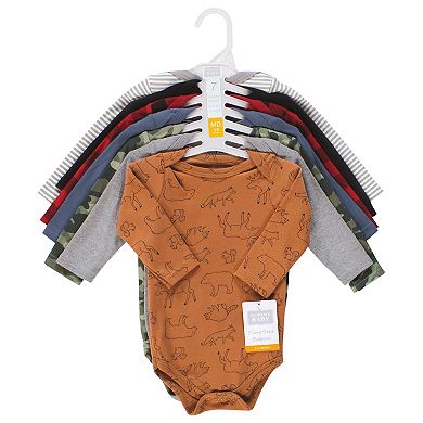 Hudson Baby Infant Boy Cotton Long-Sleeve Bodysuits, Into The Woods Prints 7-Pack