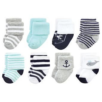 Hudson Baby Infant Boy Cotton Rich Newborn and Terry Socks, Mint Whale
