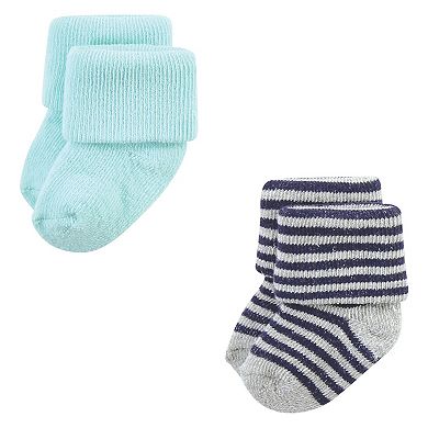 Hudson Baby Infant Boy Cotton Rich Newborn and Terry Socks, Mint Whale