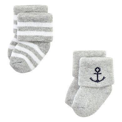 Hudson Baby Infant Boy Cotton Rich Newborn and Terry Socks, Mint Whale
