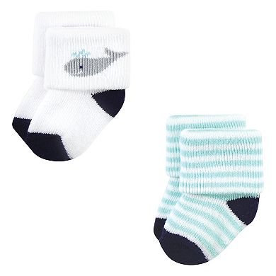 Hudson Baby Infant Boy Cotton Rich Newborn and Terry Socks, Mint Whale