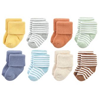 Hudson Baby Infant Boys Cotton Rich Newborn and Terry Socks, Soft Earth Tone Stripes