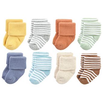 Hudson Baby Infant Boys Cotton Rich Newborn and Terry Socks, Soft Earth Tone Stripes