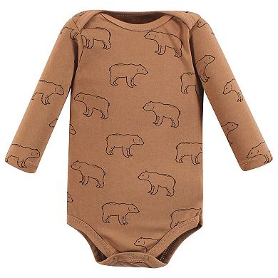 Hudson Baby Infant Boy Cotton Long-Sleeve Bodysuits, Brown Bear 3-Pack, Preemie