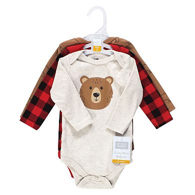 Hudson Baby Infant Boy Cotton Long-Sleeve Bodysuits, Brown Bear 3-Pack, Preemie