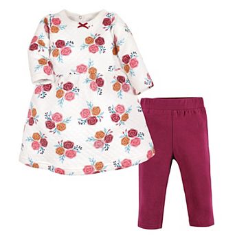 Hudson Baby Infant Girl Quilted Cotton Dress and Leggings, Autumn Rose