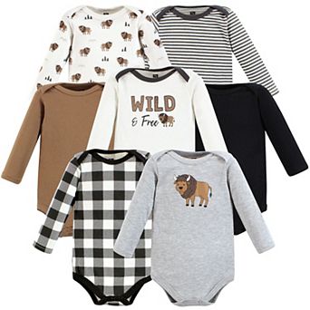 Hudson Baby Infant Boy Cotton Long-Sleeve Bodysuits, Wild Buffalo 7-Pack, Preemie