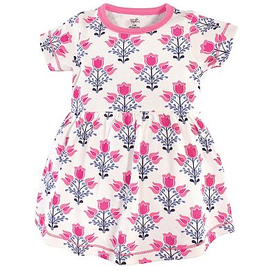 Touched by Nature Baby and Toddler Girl Organic Cotton Dress and Cardigan 2pc Set, Abstract Flower