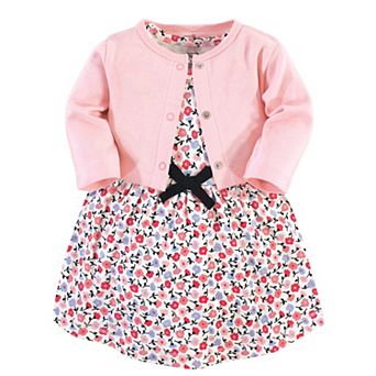 Touched by Nature Baby and Toddler Girl Organic Cotton Dress and Cardigan 2 pc Set, Ditsy Floral