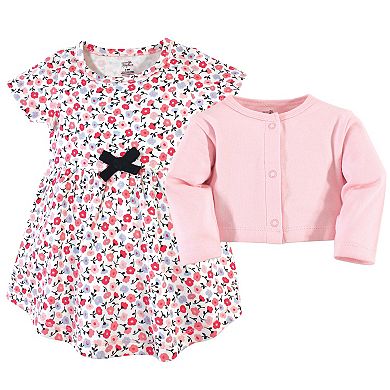 Touched by Nature Baby and Toddler Girl Organic Cotton Dress and Cardigan 2pc Set, Ditsy Floral