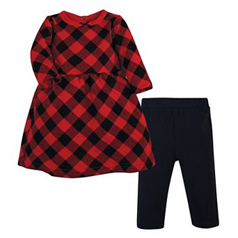 Hudson Baby Toddler Girl Quilted Cotton Dress and Leggings, Buffalo Plaid