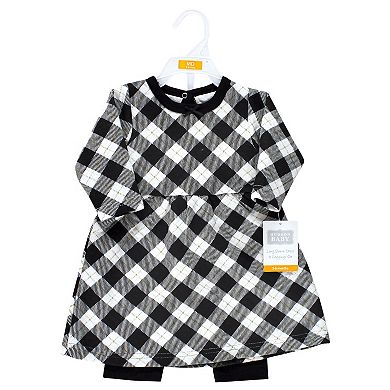 Hudson Baby Toddler Girl Quilted Cotton Dress and Leggings, Black Gold Plaid