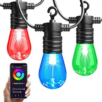 Smart Outdoor Patio Lights 48FT string length , 15 Smart RGB LED bulbs.