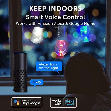 Smart Outdoor Patio Lights 48FT string length , 15 Smart RGB LED bulbs.