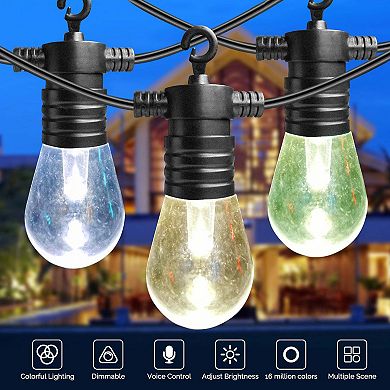 Smart Outdoor Patio Lights 48FT string length , 15 Smart RGB LED bulbs.