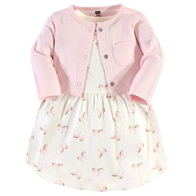 Hudson Baby Cotton Dress and Cardigan Set Gold Unicorn / 9-12 Months