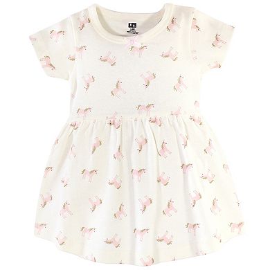 Hudson Baby Infant and Toddler Girl Cotton Dress and Cardigan 2pc Set, Gold Unicorn