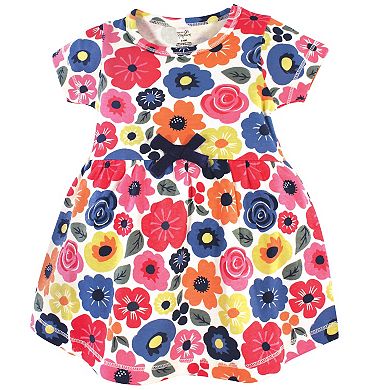 Touched by Nature Baby and Toddler Girl Organic Cotton Dress and Cardigan 2pc Set, Bright Flower