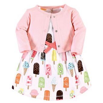 Touched by Nature Baby Girl Organic Cotton Dress and Cardigan Set, Popsicle, 0-3 Months