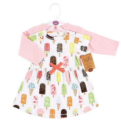 Touched by Nature Baby and Toddler Girl Organic Cotton Dress and Cardigan, Popsicle