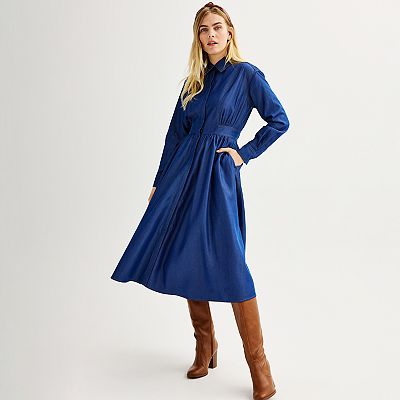 denim dress long maxi Paneled A-Lined Back Tie Denim Maxi Dress LD1542-WCT