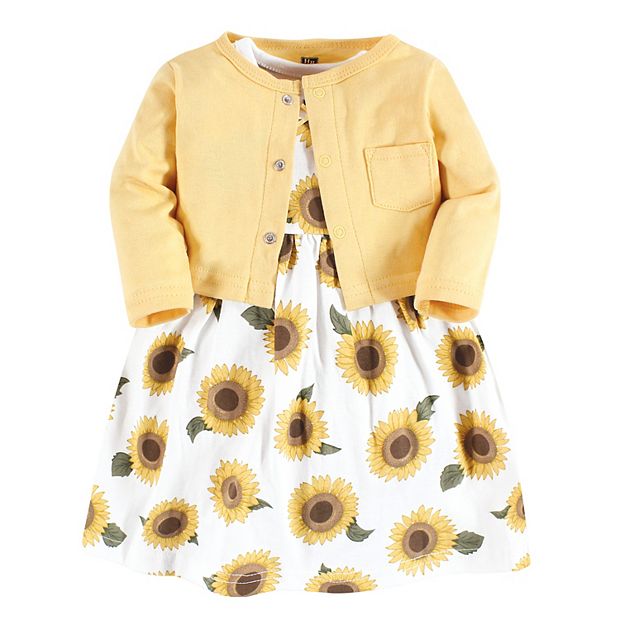 Hudson Baby Infant Girl Cotton Dress and Cardigan Set Sunflower