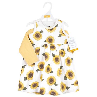 Hudson Baby Infant Girl Cotton Dress and Cardigan Set, Sunflower