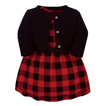 Touched by Nature Baby Girl Organic Cotton Dress and Cardigan Set - Buffalo Plaid - 0-3 Months